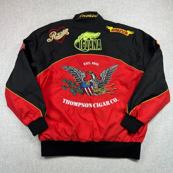 Vintage 90s Thompson & Co Cigars Racing Jacket Men XL Embroidered Patches Bomber - Picture 2 of 14